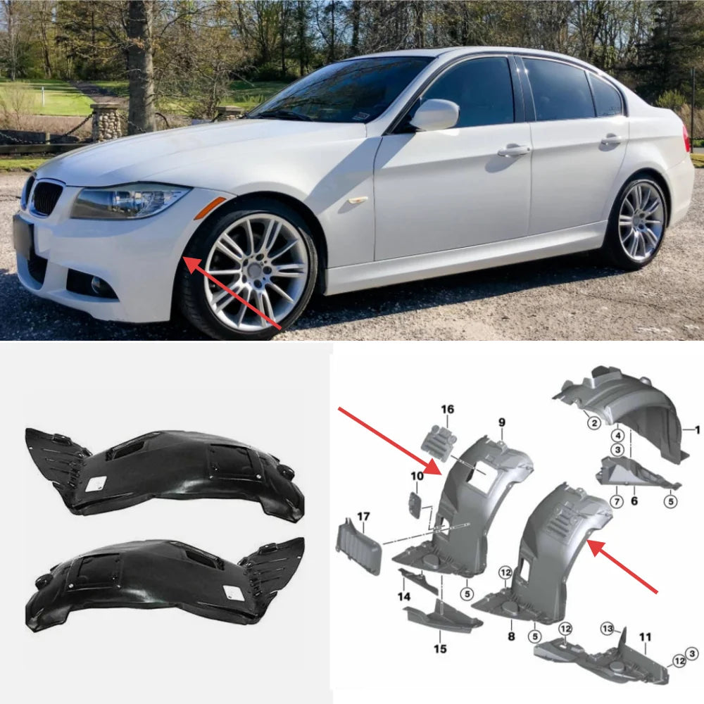 Para BMW Serie 3 E90 E91 2006-2012 revestimiento de rueda delantera de coche guardabarros sección delantera OE: 51717059379/51717059380