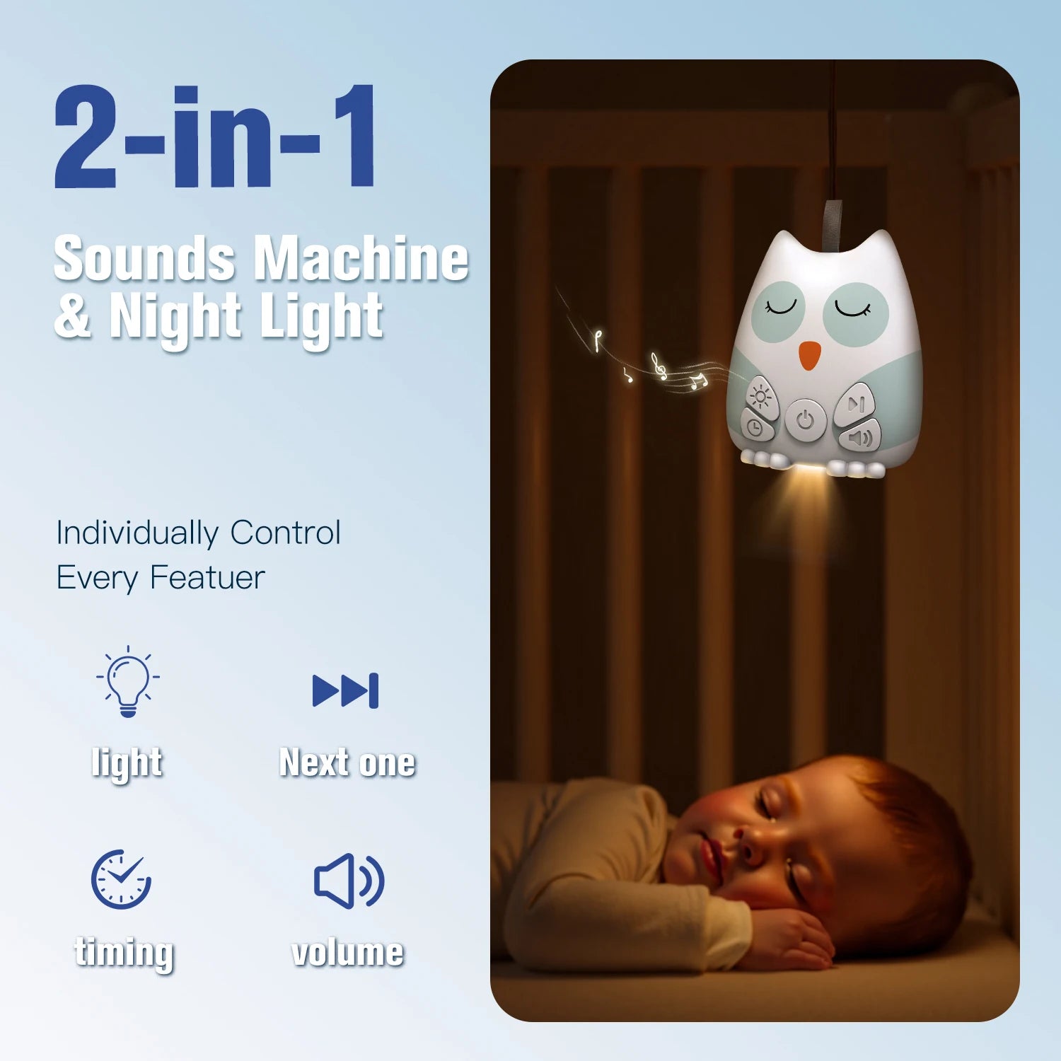 Máquina de Ruido Blanco Portátil, Asistente de Sueño para Bebés, Detección Inteligente de Llanto, 15 Sonidos Relajantes, Luz Nocturna, Temporizador, Regalo para Baby Shower