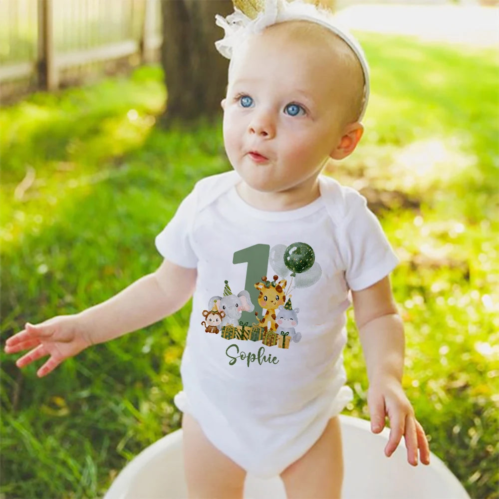Pelele personalizado para bebé, Animal de Safari con nombre, mono para recién nacido, mono salvaje, ropa para niñas pequeñas, regalo de ducha infantil