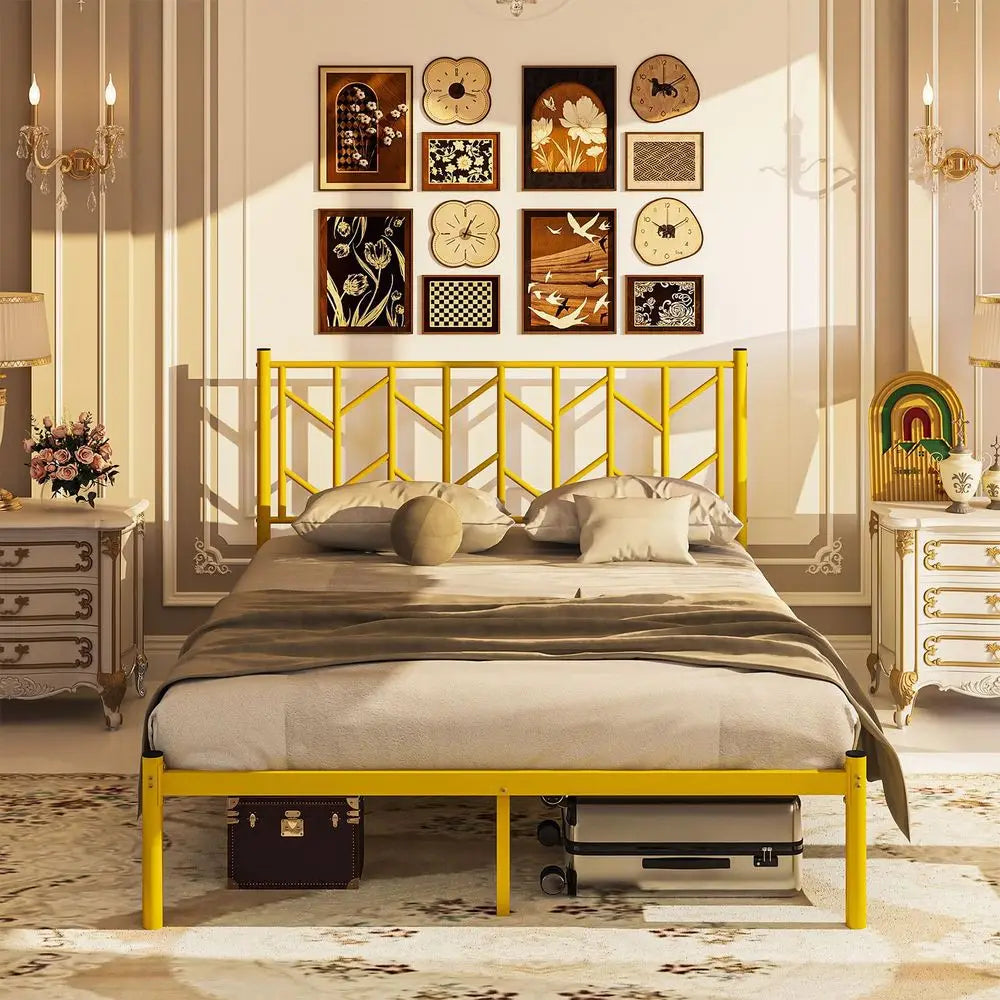 Base de Cama Matrimonial, Base de Cama Matrimonial con Metal, Cama Matrimonial con Cabecero de Metal, Bases de Cama con Soporte de Láminas