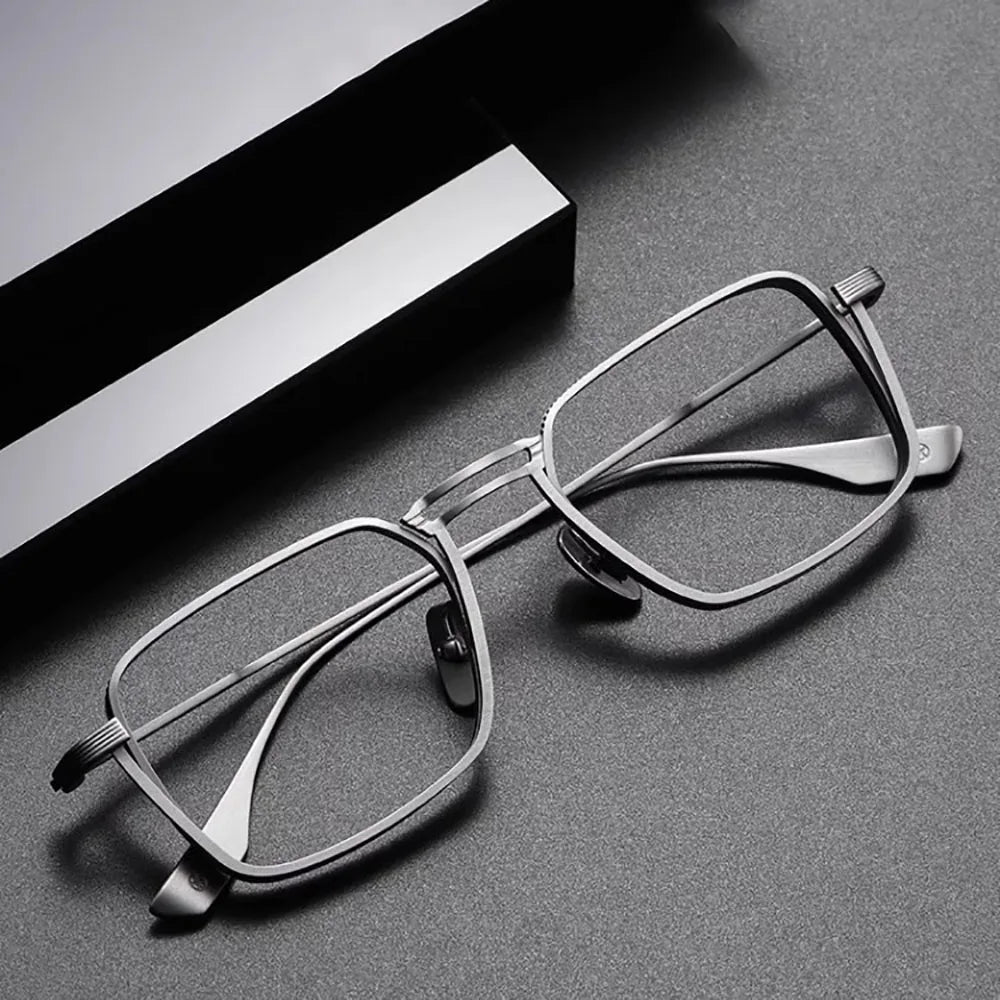 Gafas KLASSNUM para hombre, monturas ópticas de Metal cuadradas Vintage con lentes transparentes para hombre, gafas con lentes de luz azul, diseño de lujo
