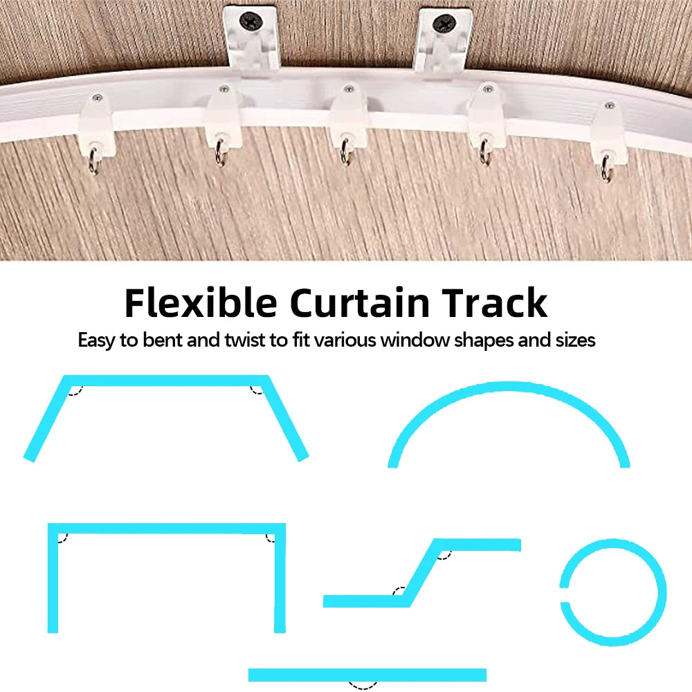 Juego de Rieles para Cortinas de Techo, 5m, Montaje Superior, Riel Flexible para Ventanas, Apto para Cortinas Rectas y Curvas, Decoración del Hogar