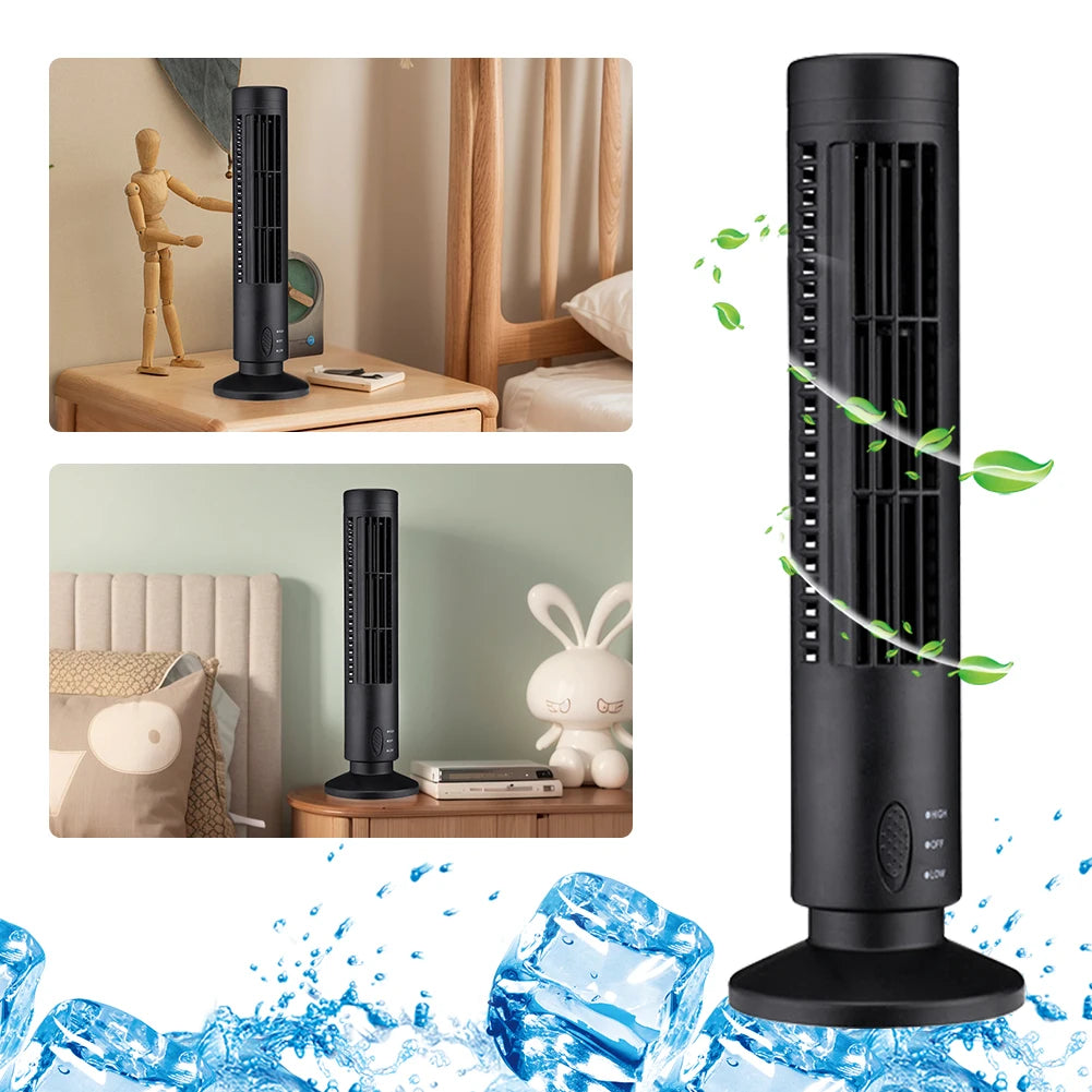 Ventilador de torre LED sin aspas, ventilador de refrigeración de 90 grados, ventiladores de torre verticales de 2 velocidades, ventilador de escritorio eléctrico USB portátil para el hogar, dormitorio y oficina