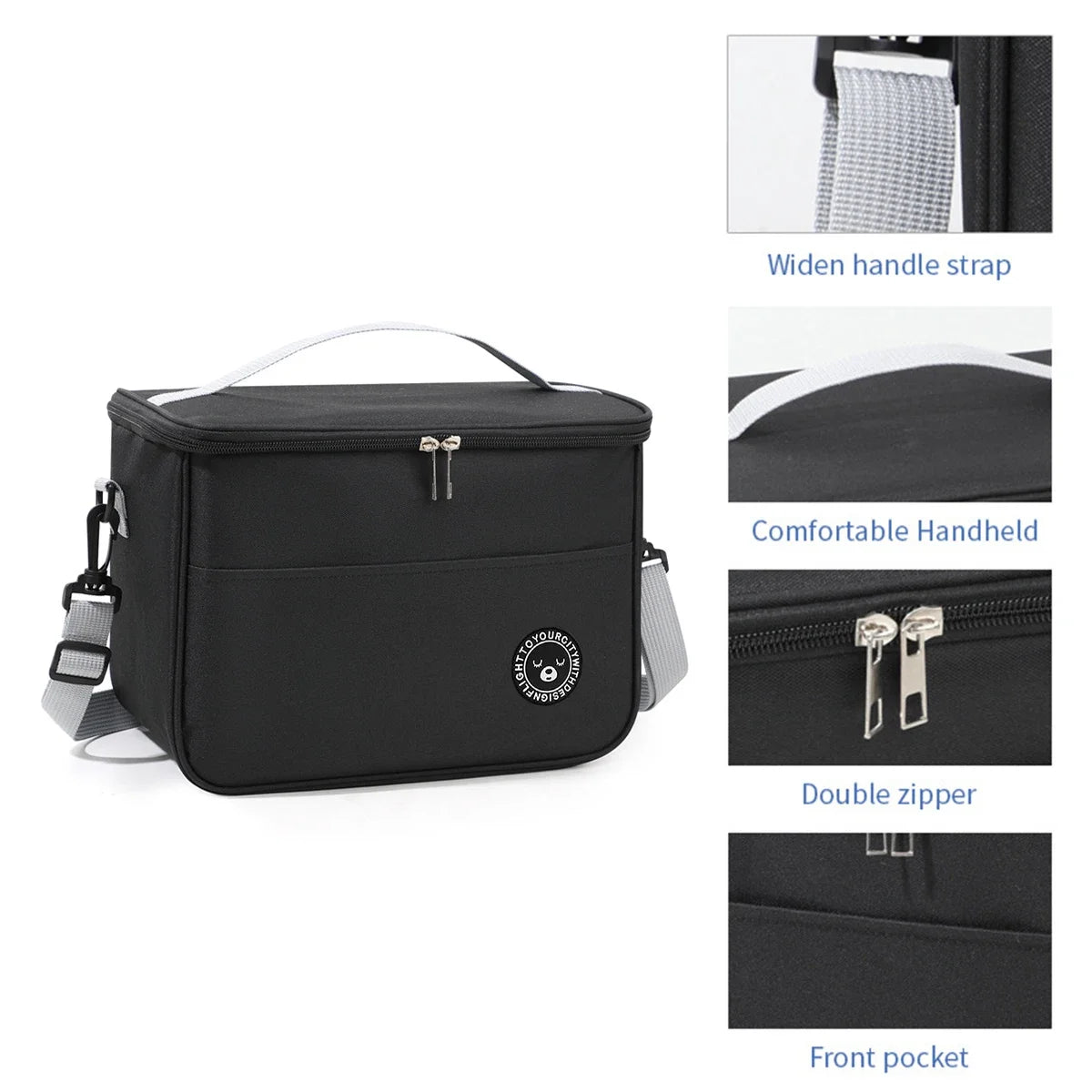 Bolsa térmica portátil con correa para el hombro, bolsa para lonchera, bolsa de almuerzo impermeable y gruesa para estudiantes.