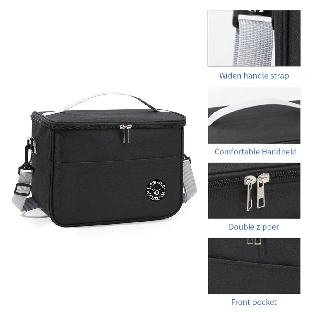 Bolsa térmica portátil con correa para el hombro, bolsa para lonchera, bolsa de almuerzo impermeable y gruesa para estudiantes.