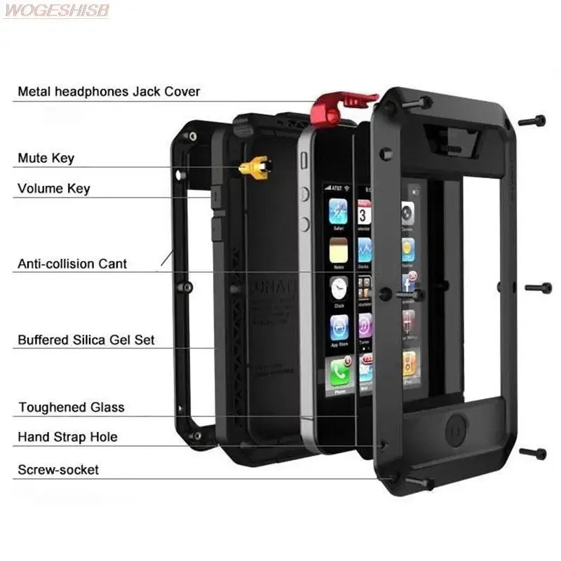 Funda protectora Armor resistente para iPhone 16 7 8 Plus XR Xs 11 12 13 15 16 Pro Max 14 Plus SE 360 cubierta de tanque de Metal a prueba de golpes