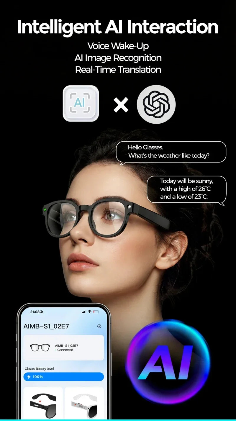 Gafas Inteligentes Lenovo con IA, Traducción por IA, Cámara HD de 8MP, Grabación de Imágenes 4K, Llamadas Bluetooth, Grabación de Música, Gafas de Sol Inteligentes, Novedad 2026