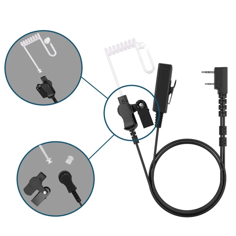 Auricular de seguridad con tubo de aire acústico oculto tipo K de 2 pines, auricular con micrófono para Walkie Talkies, auricular para Radios Kenwood Baofeng