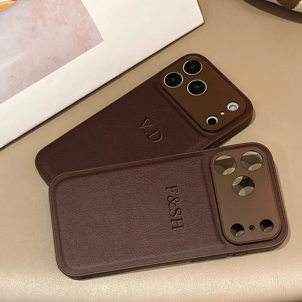 Funda de teléfono de cuero sintético con grabado en caliente 3D DIY con nombre personalizado de lujo para iPhone 17 16 15 14 13 Pro Max Plus Air