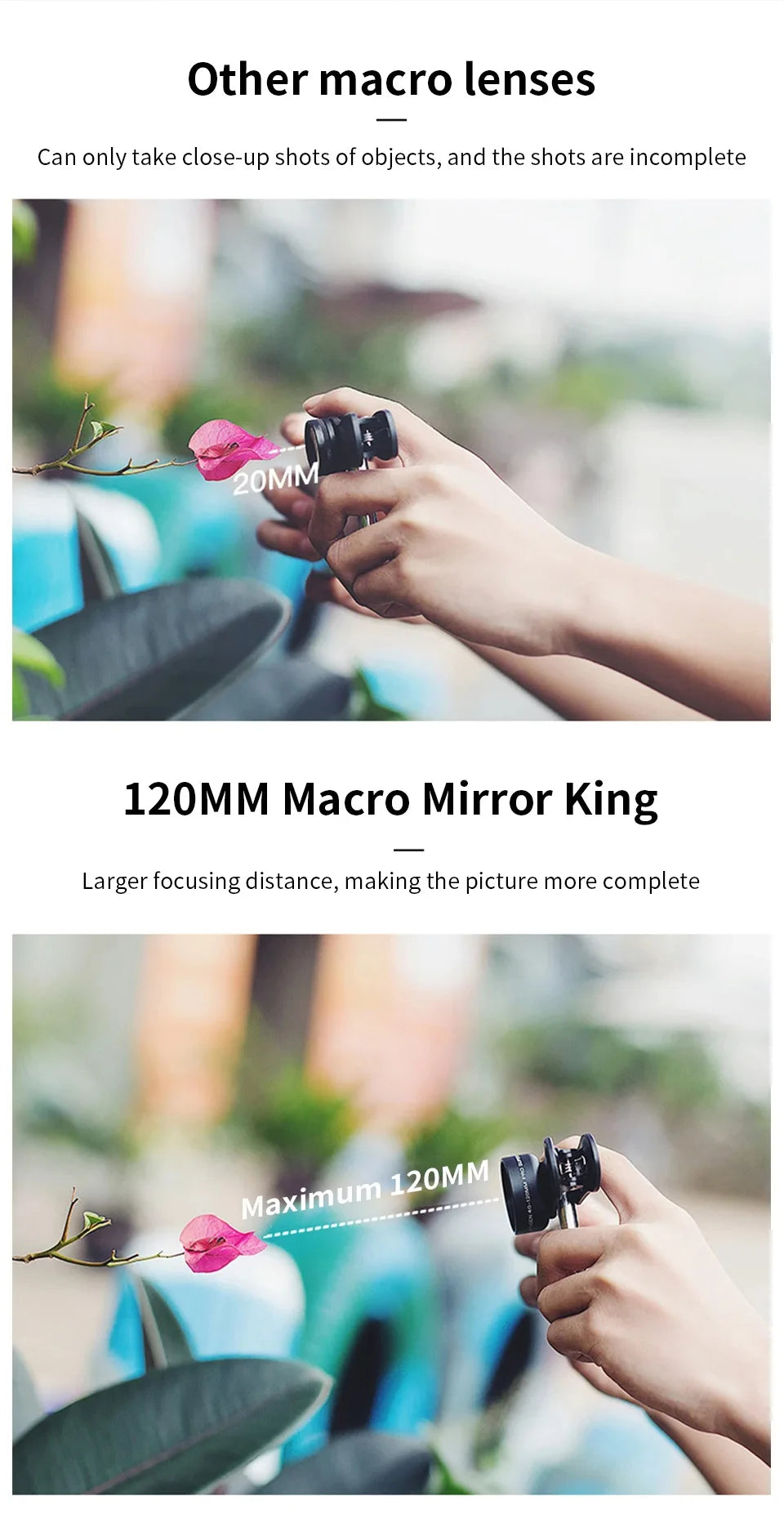 MARTVSEN Lente macro de 120 mm, lente fotográfica de cámara con clip universal súper macro profesional 5K HD 10x para iPhone Samsung Android