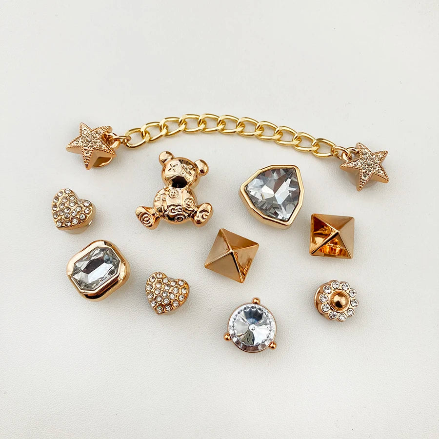 20 piezas de diamantes de imitación ostentosos, dijes desmontables, cadena de Metal, decoraciones para zapatos, adecuadas para Crocs Clog Bogg Bag, regalo de fiesta, Idea para niña