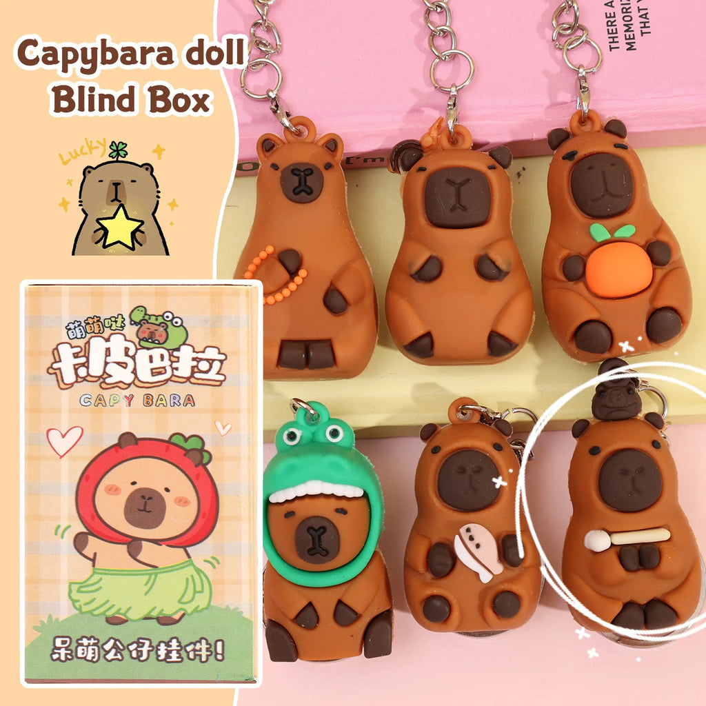 Caja Sorpresa con Llavero de Muñeco de Capibara, Juguetes de Descompresión de Lotería Musical para Niños, Decoración de Mochila de Capibara de Dibujos Animados