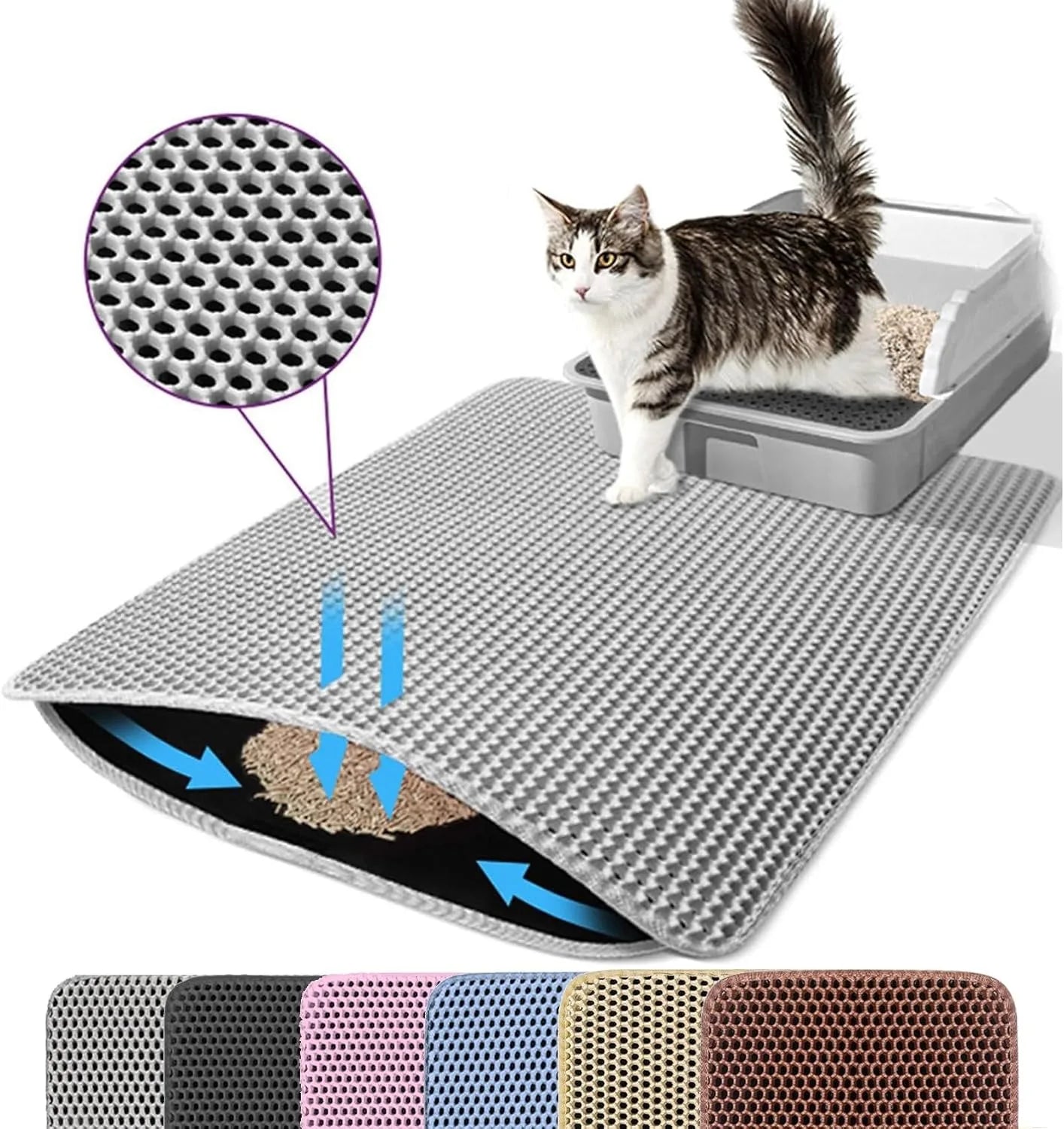 Estera de arena para gatos, doble capa, antideslizante, caja de arena para mascotas grande, estera con filtro, resistente al desgaste, impermeable, antideslizante