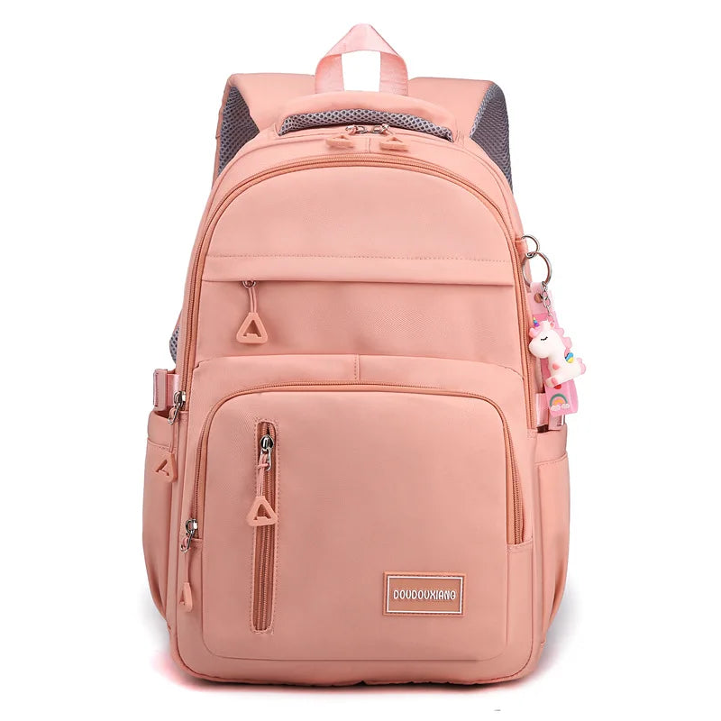 Mochila escolar de nailon con colgante para niñas, de viaje con múltiples bolsillos morral, impermeable, informal, estilo Simple