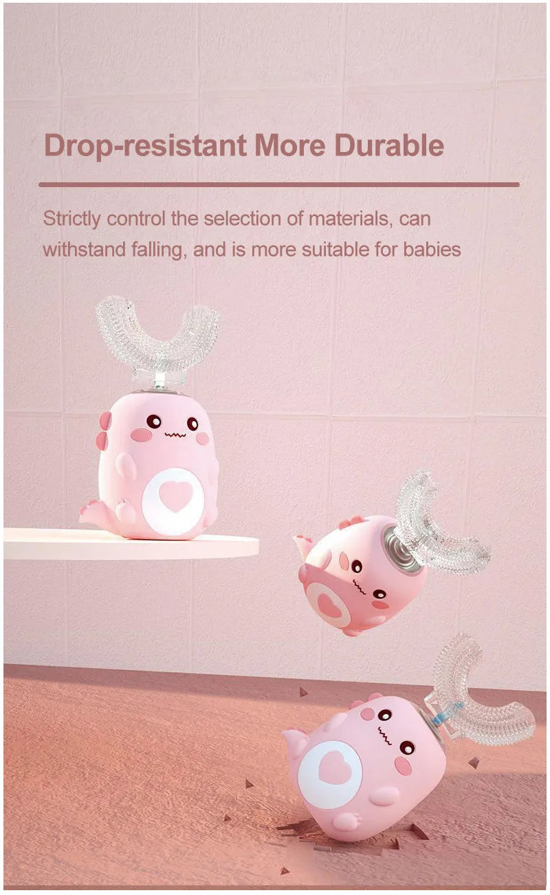 Cepillo de dientes eléctrico para niños, silicona de calidad alimentaria, Oral, carga Usb automática de 360 grados, cepillo de dientes inteligente para niños en forma de U