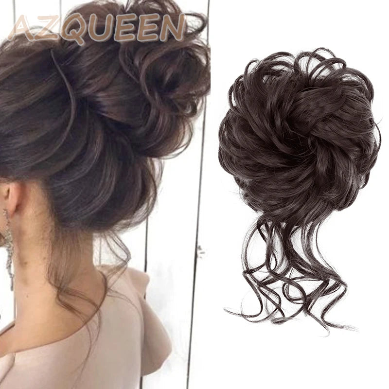 AZQUEEN moño de pelo sintético moño Natural gris desordenado banda para el cabello rizado elástico Scrunchy piezas de cabello falso para mujeres horquillas