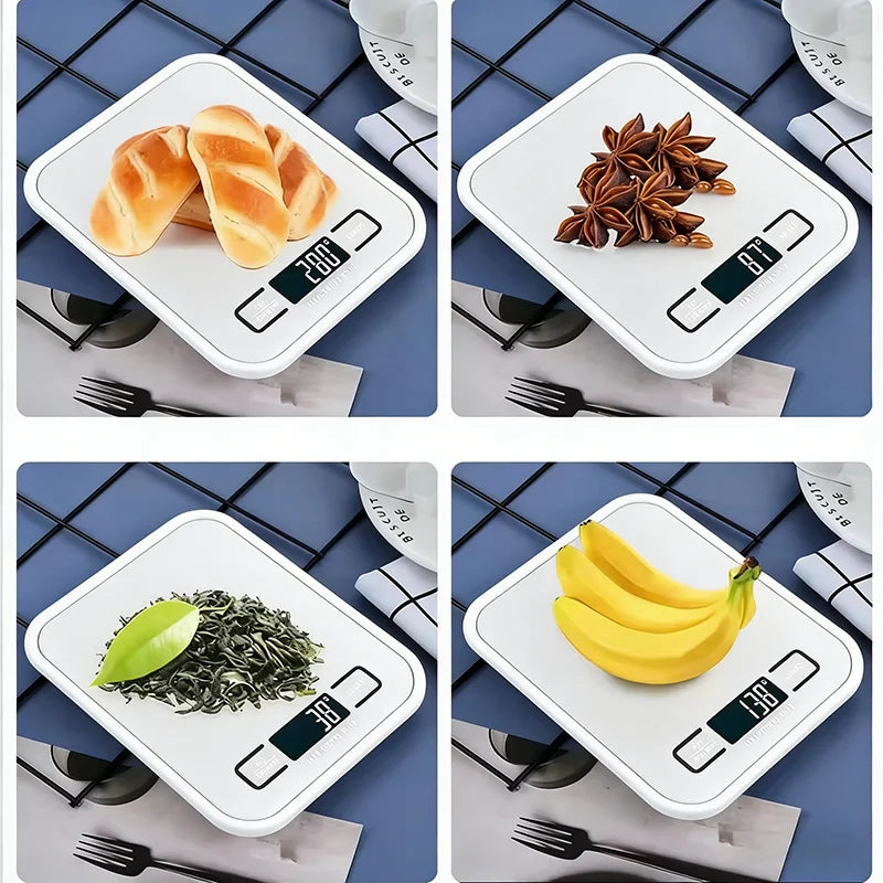 Báscula Digital de Cocina 10/5kg-1g con Pantalla LED, Panel de Acero Inoxidable, Báscula Electrónica para Pesar Alimentos, Snacks y Herramientas de Repostería