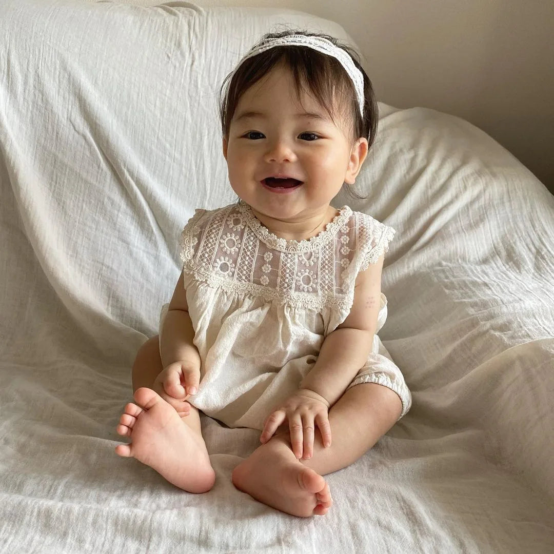 Ropa de encaje para bebé 6011B, moda de verano, ropa de una pieza de algodón tejida con flores de encaje para niña, ropa de escalada de princesa
