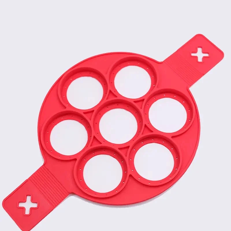 Molde de silicona antiadherente de 7 cavidades para hornear, con mango apto para alimentos, para huevos fritos, tortitas y tortillas, herramienta de cocina para el hogar.