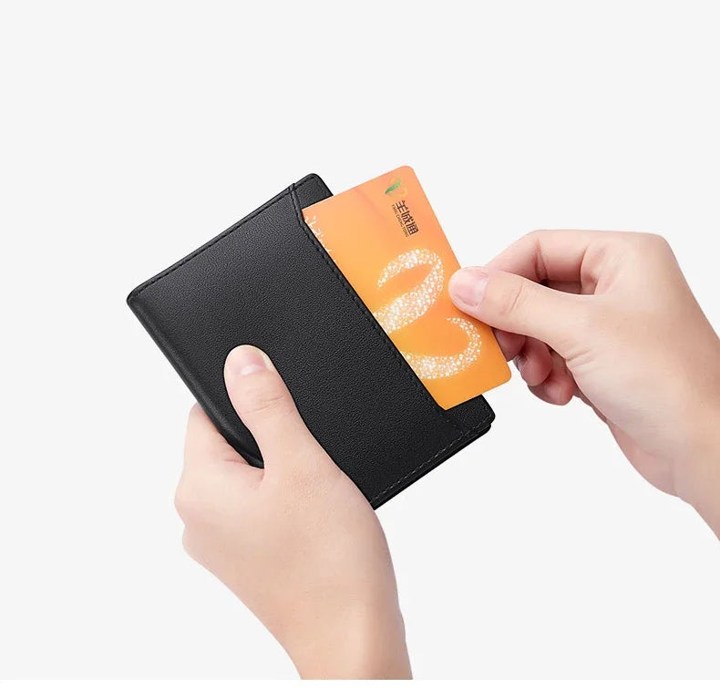 Tarjetero RFID ultrafino compacto de alta gama antidesmagnetización para hombre, bolso para documentos de Cuero de vaca real, miniWILLIAMPOLO desmagnetización