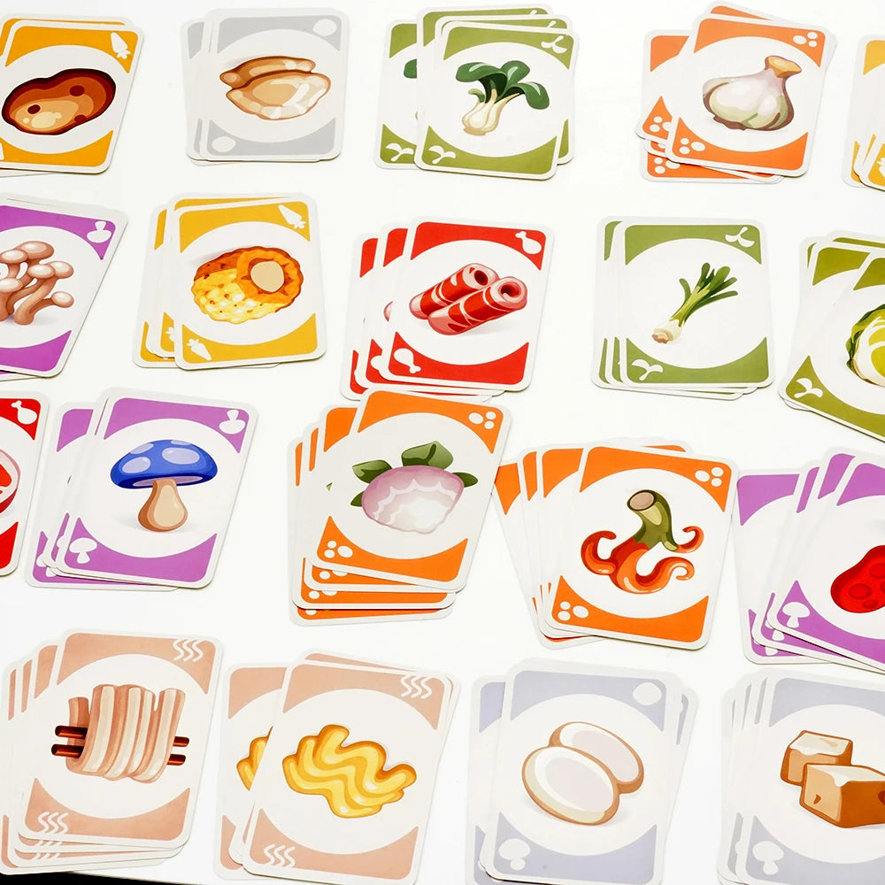 Juego de cartas estilo Hotpot de Palia, juego de colección para fiestas, juego de estrategia y emparejamiento, crea tres conjuntos de tres cartas, divertido.