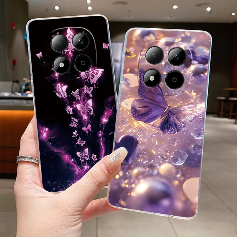Funda para Teléfono Xiaomi Redmi Note 15 Pro 4G, Carcasa Protectora con Diseño de Lazo de Mariposa, Transparente, de Silicona TPU Suave
