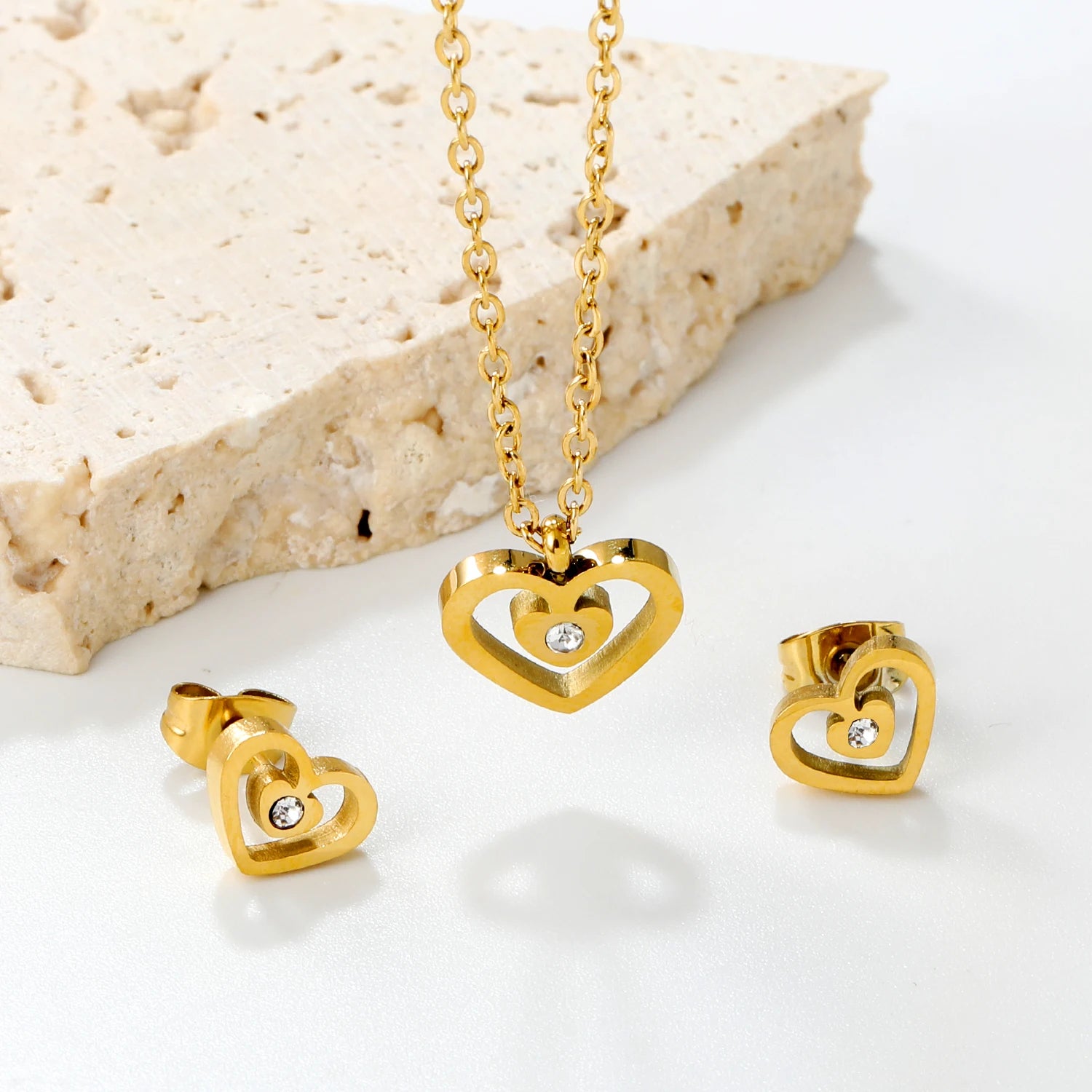 ASONSTEEL-collar con colgante de circonia y flor de corazón brillante para mujer, conjuntos de joyería de acero inoxidable, regalos delicados para uso diario