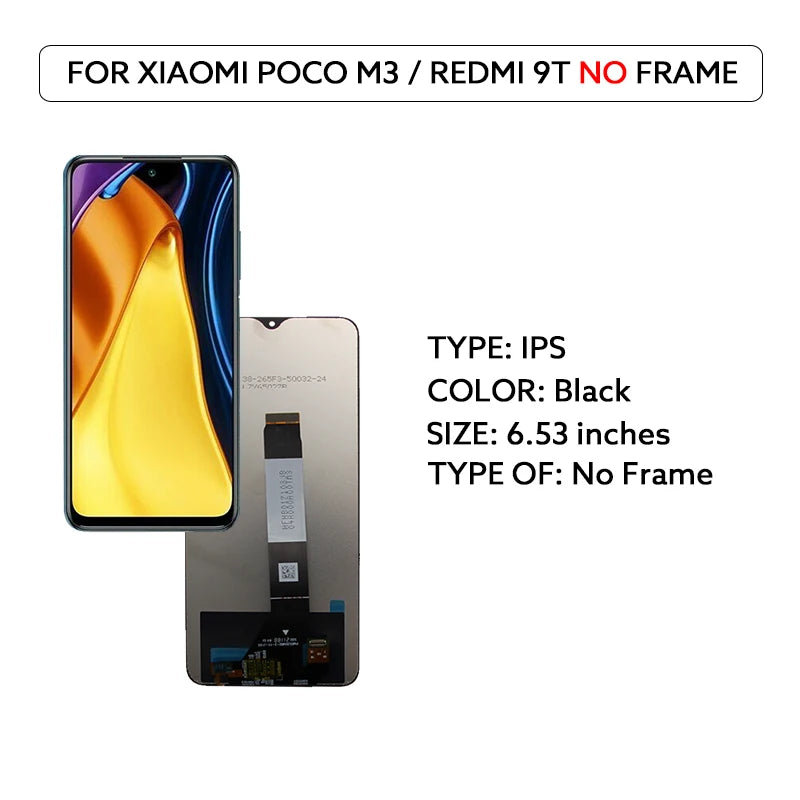 Pantalla LCD de 6,53 pulgadas para Xiaomi Poco M3 Redmi 9T LCD MONTAJE DE digitalizador con pantalla táctil con marco M2010J19CG piezas de repuesto para reparación