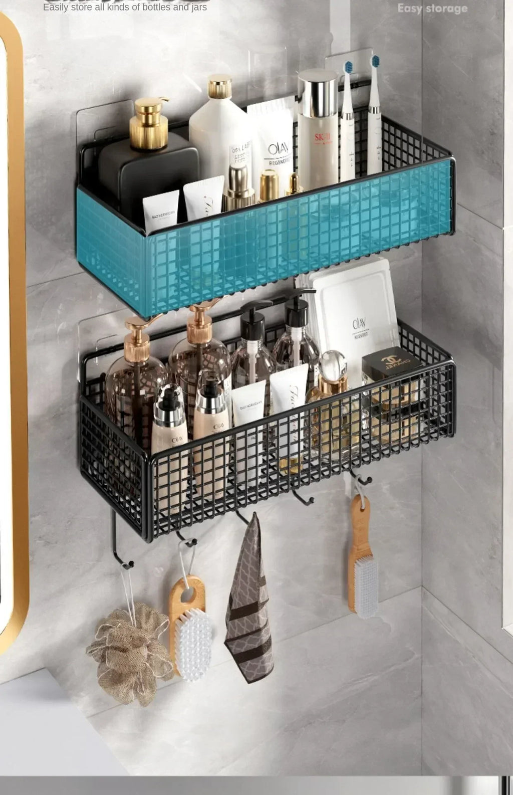 Cesta de almacenamiento para colgar en la pared, organización del fregadero del baño, organizador de puertas de gabinete, cesta para cocina, estante de almacenamiento de verduras
