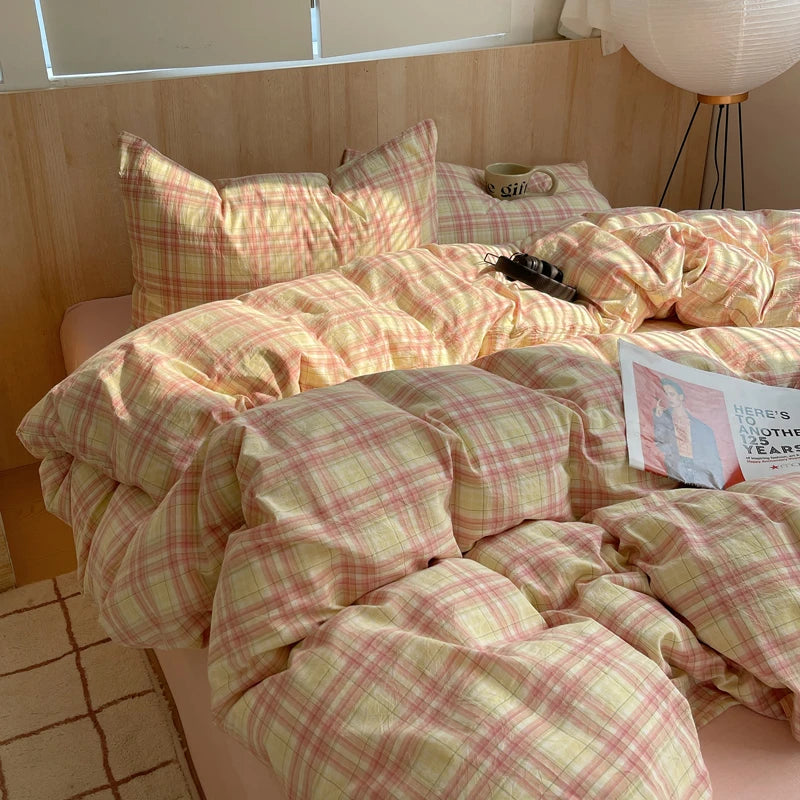 Juego de cama suave de algodón 100%, funda nórdica con estampado de rayas y funda de almohada, ropa de cama, colcha, fundas de almohada, juegos de edredón