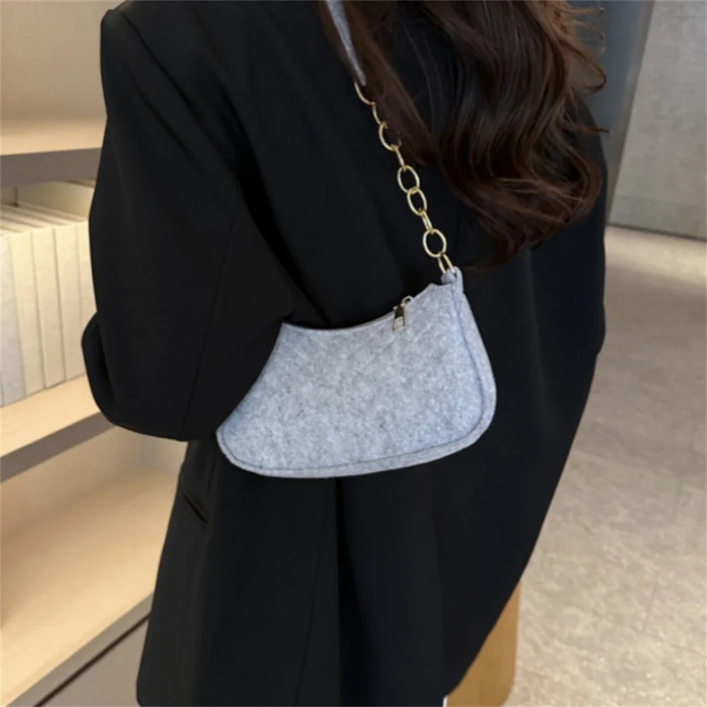 Mini bolsos de fieltro para mujer, bandoleras femeninas con textura de Color sólido, informales, ligeros, 2023