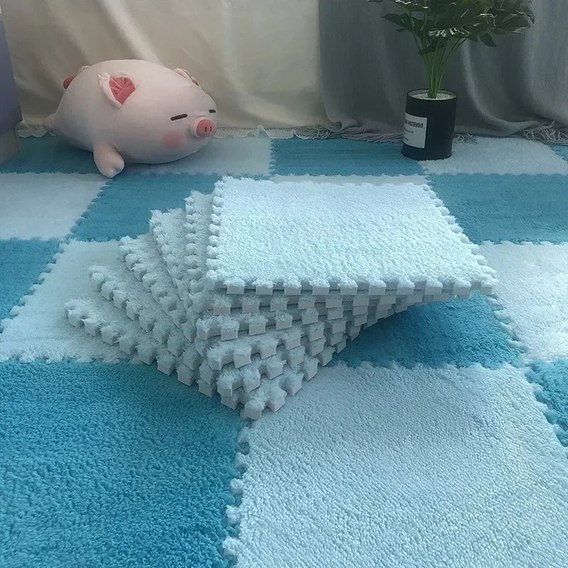 Alfombra de peluche suave de 30x30CM para niños, alfombra de juego, alfombra de rompecabezas, tapete de juego cálido, azulejos de ejercicio entrelazados, alfombra decorativa para suelo