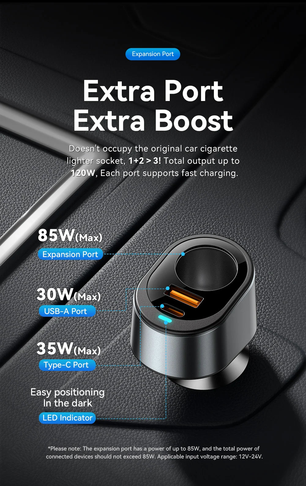 Essager 120W USB C cargador de coche con puerto de encendedor de cigarrillos de coche de 85W adaptador de cargador de coche rápido para iPhone 15 MacBook Xiaomi Laptop