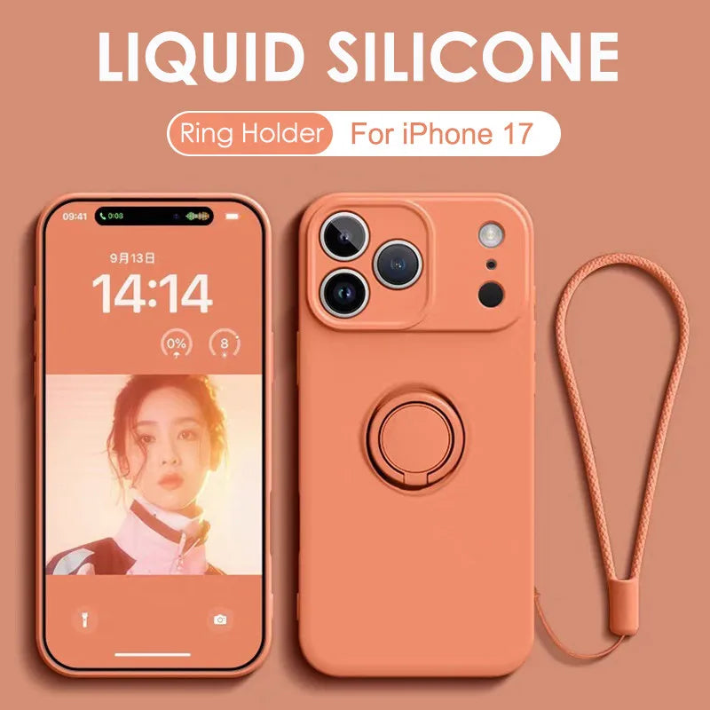 Funda Magnética con Anillo de Silicona Líquida para iPhone 17 Air 16E 15 14 13 12 11 Pro Max Plus, Antigolpes, Protectora y Suave