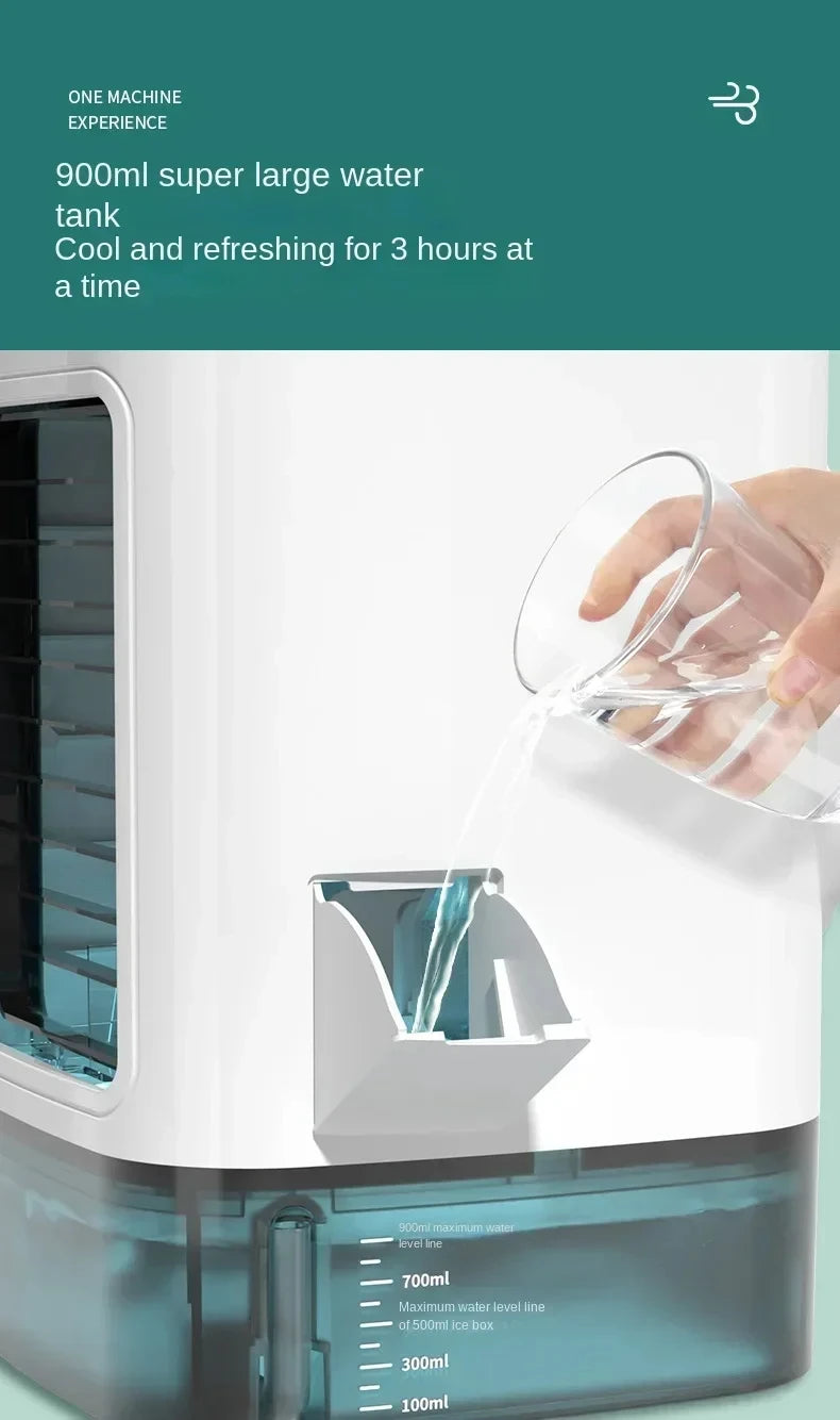 Ventilador Portátil con Aire Acondicionado HOMEFISH, Ventilador de Escritorio con Doble Pulverización Ultrasónica, 3 Velocidades, Silencioso, Enfriador de Aire, Luz Nocturna, Ventilador Eléctrico