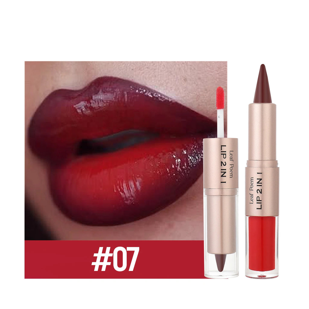 Delineador de labios cónico negro y marrón, lápiz de contorno, espejo de doble cabeza, brillo de labios de cristal, maquillaje de tinte de labios rojos sexis