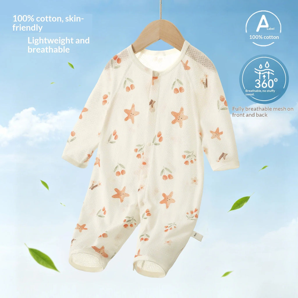 Traje de Verano para Bebés, de Algodón Puro, Manga Larga, Transpirable, Suave y Cómodo, con Aire Acondicionado