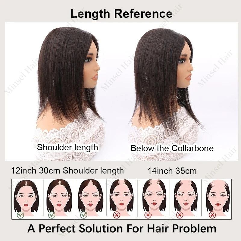 Extensiones de Cabello Humano Negro Jet con Base de PU Inyectado Tipo Piel de 7x11cm, Extensiones con Clip de Cabello Real, Se Pueden Calentar # 1 # 2 # 2C 14 pulgadas 35 cm