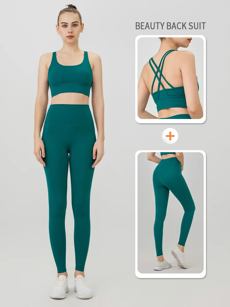 Ropa de Yoga de 2 piezas, chándal para mujer, ropa atlética, traje de Fitness para Pilates, entrenamiento de gimnasio, ropa de realce, Sujetador deportivo, traje de mallas