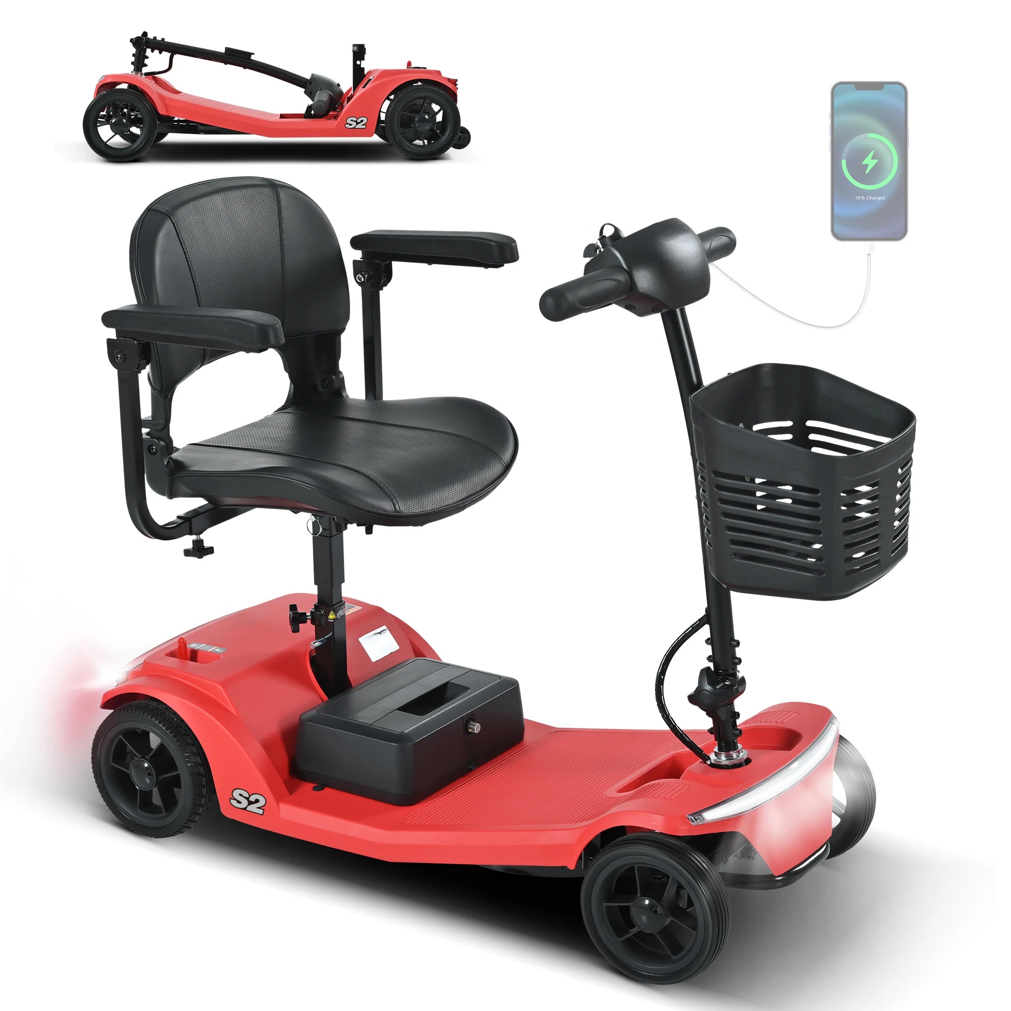 SWEETRICH S2 Scooter Eléctrico Plegable y Ajustable de Cuatro Ruedas y 250W con Freno Electromagnético para Personas Mayores y con Discapacidad