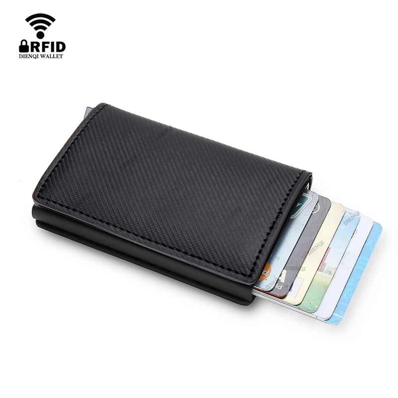 Cartera de aluminio Rfid para hombre, tarjeteros, monedero de fibra de carbono para hombre, cartera inteligente delgada de negocios, tarjetero de crédito, funda, soporte para notas