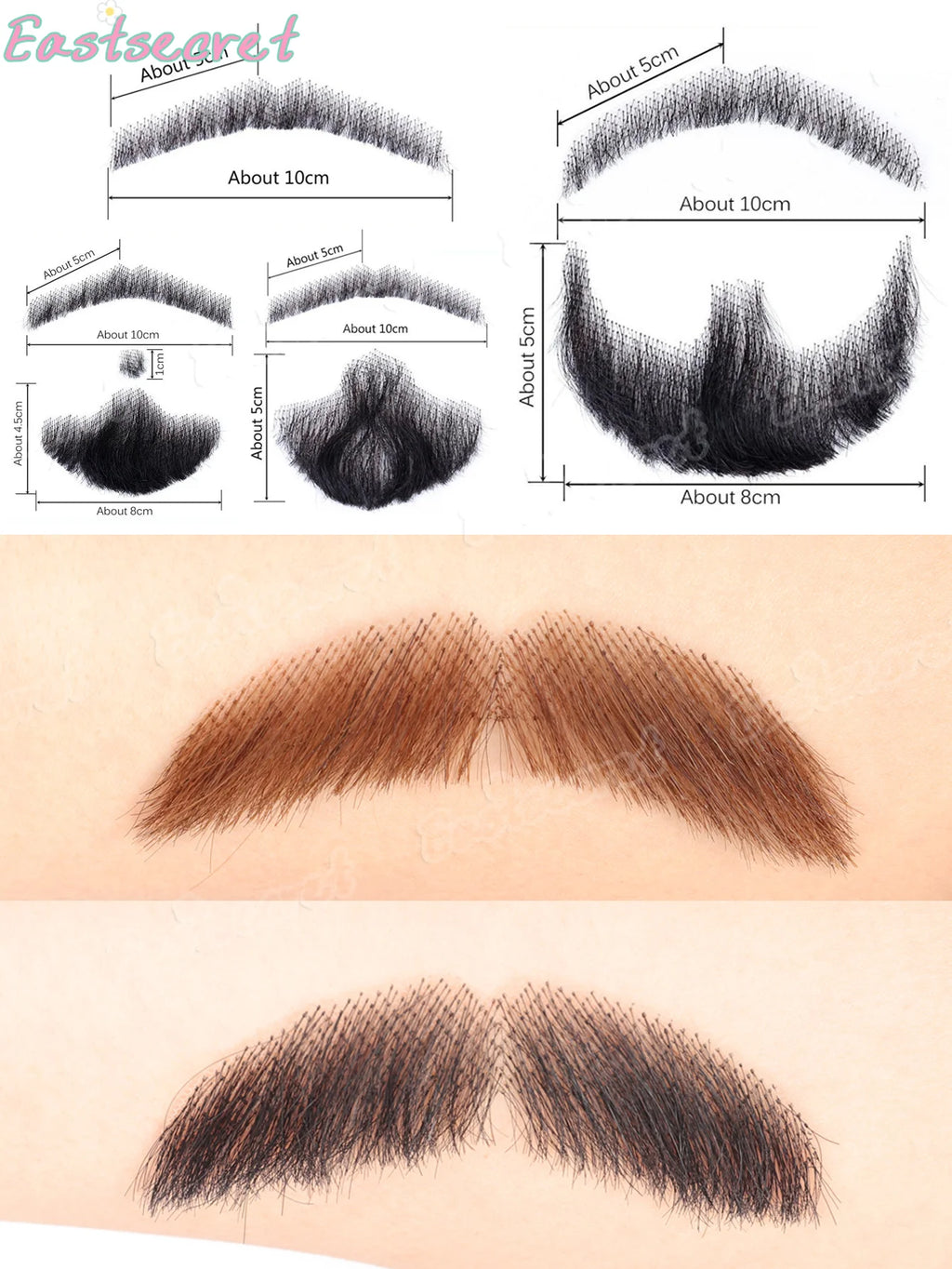 Bigote falso de barba de encaje sintético para hombres, bigote hecho a mano por pelo Real, Cosplay, encaje sintético, barbas invisibles