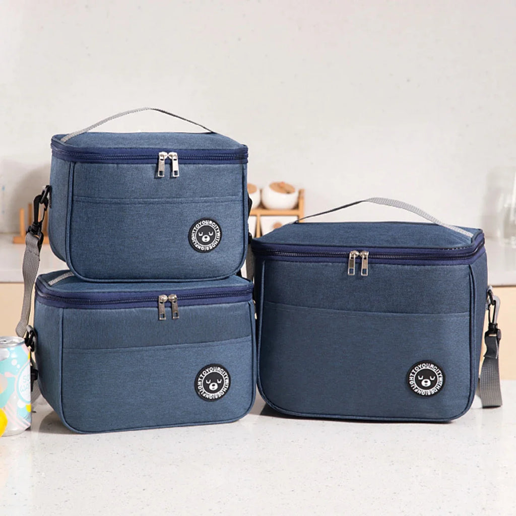 Bolsa térmica portátil con correa para el hombro, bolsa para lonchera, bolsa de almuerzo impermeable y gruesa para estudiantes.