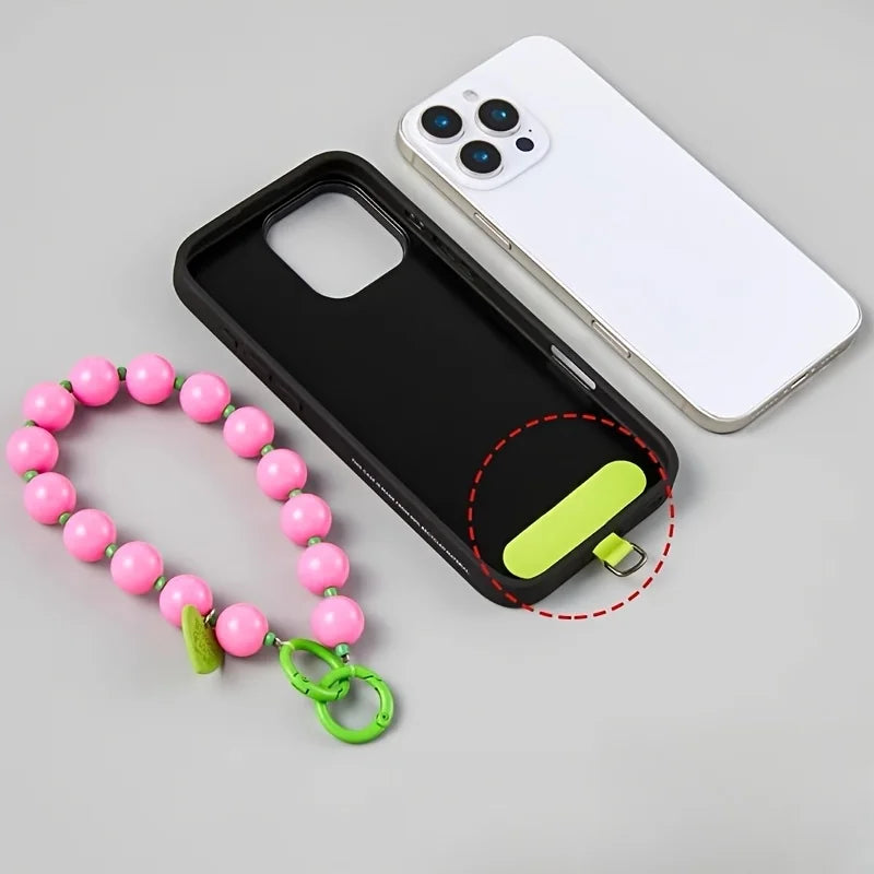 1 x Correa de muñeca unisex para teléfono móvil, sencilla y minimalista; disponible en 8 colores con dijes de cuentas en forma de corazón; versátil para móvil