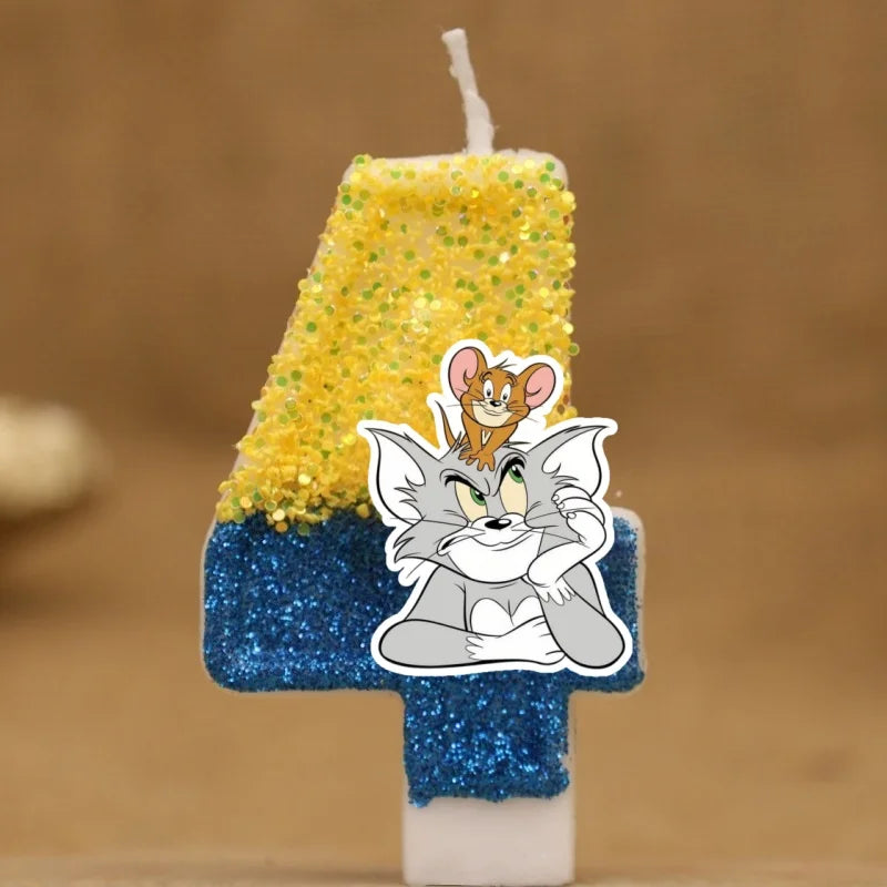 Velas con Números de Anime Tom y Jerry, Decoración para Pastel de Cumpleaños, Figura de Anime, Artículos para Pastel de Feliz Año Nuevo, Regalos