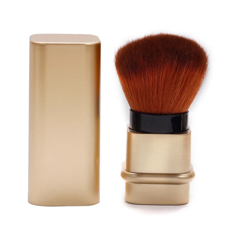 Brocha cuadrada retráctil para colorete, polvo suelto y cepillo de ajuste con cubierta, herramienta de maquillaje multifuncional portátil