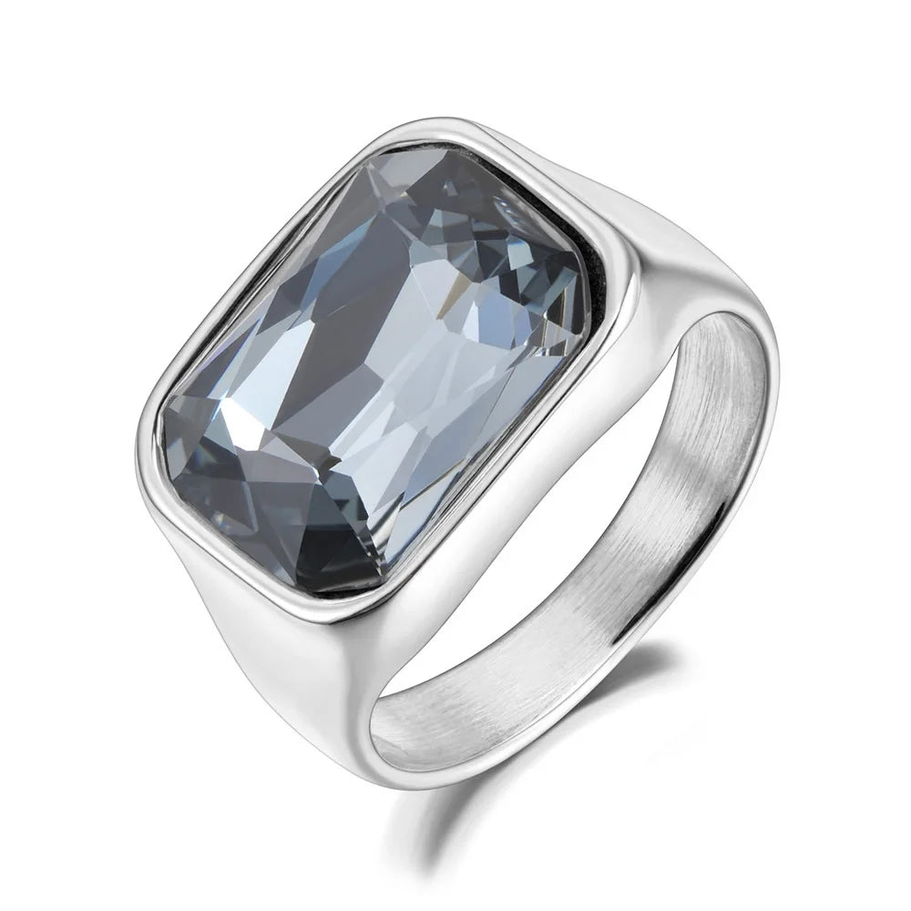 Lokaer, anillo de boda de acero inoxidable con circonita cúbica brillante de lujo, chapado en oro de 18 quilates PVD, joyería resistente al agua R24007