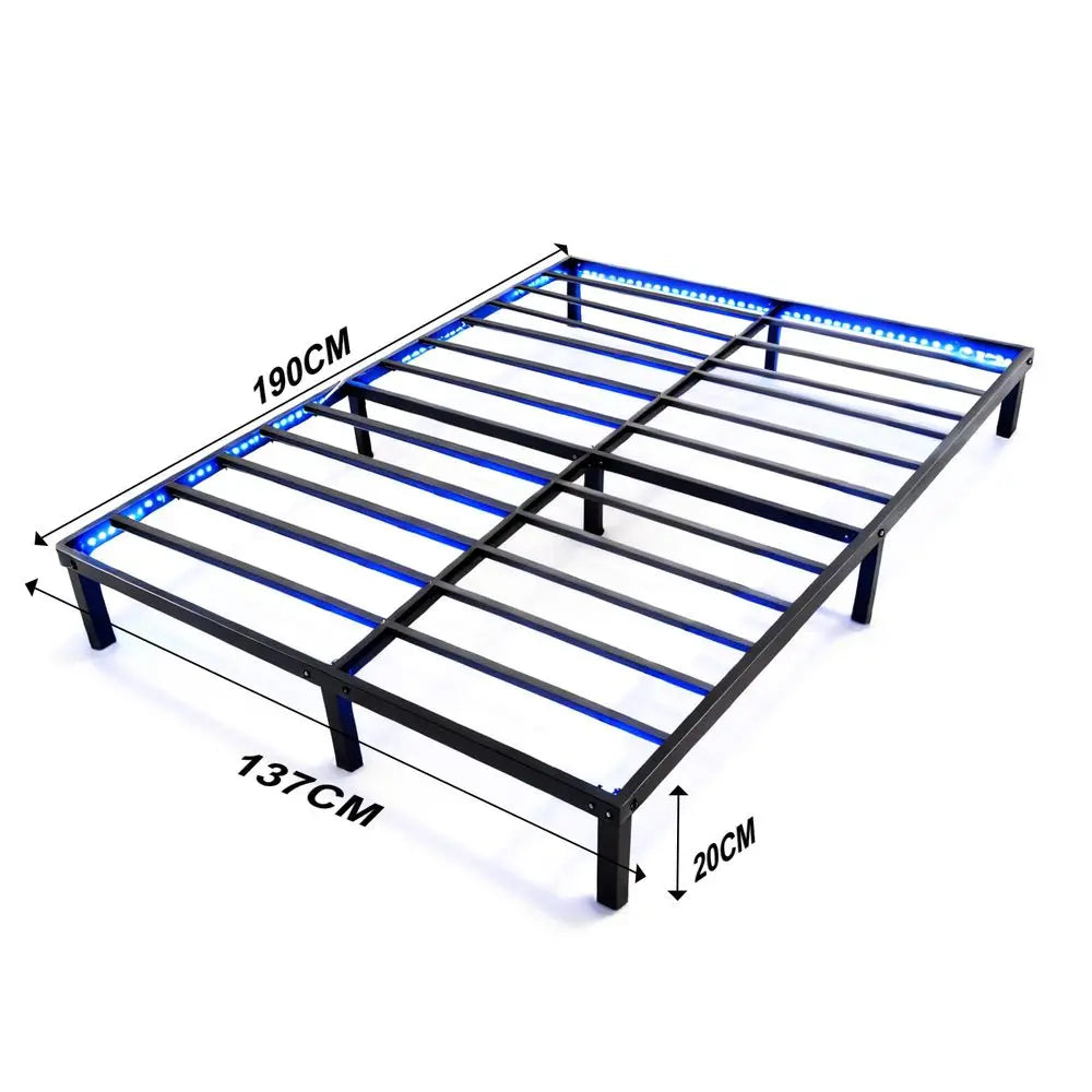 Base de Cama Matrimonial Flotante con LED y Enchufe, Base de Cama de Metal King Size, Apta para Adultos, Color Negro con Iluminación