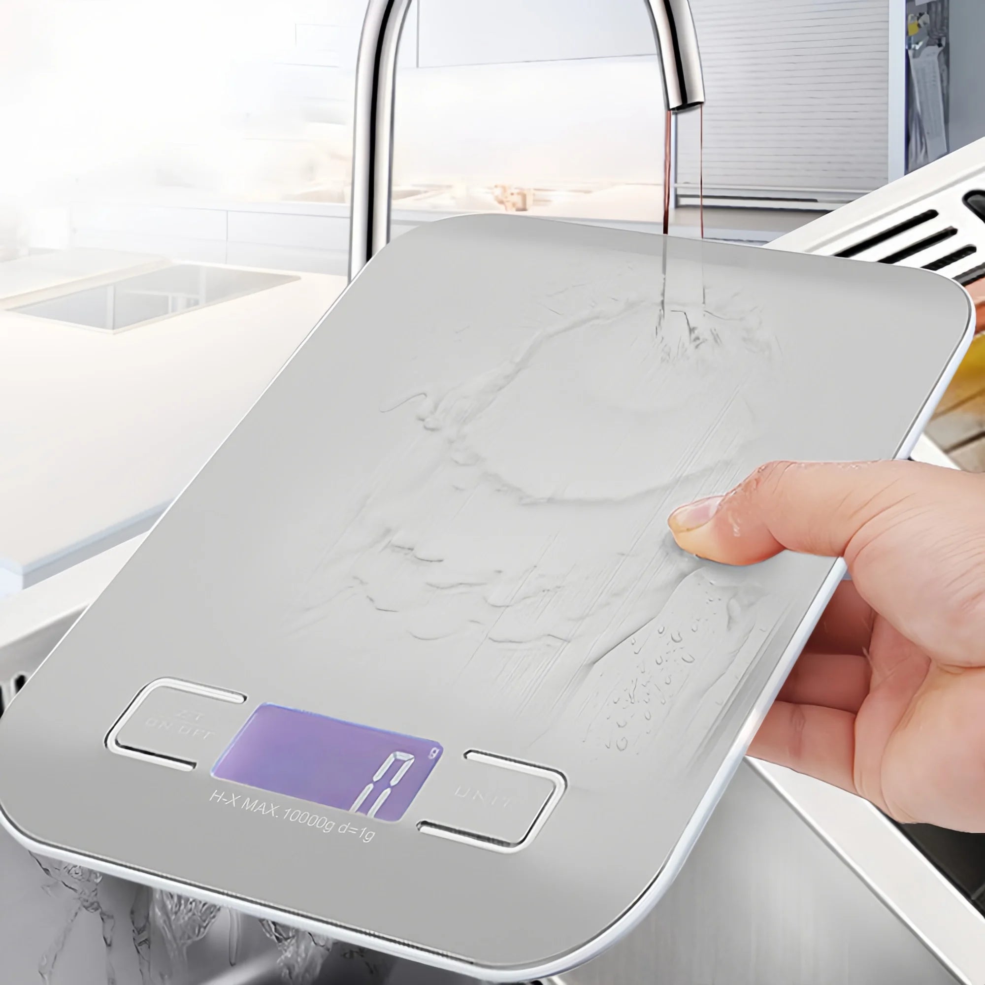 Báscula Digital de Cocina 10/5kg-1g con Pantalla LED, Panel de Acero Inoxidable, Báscula Electrónica para Pesar Alimentos, Snacks y Herramientas de Repostería