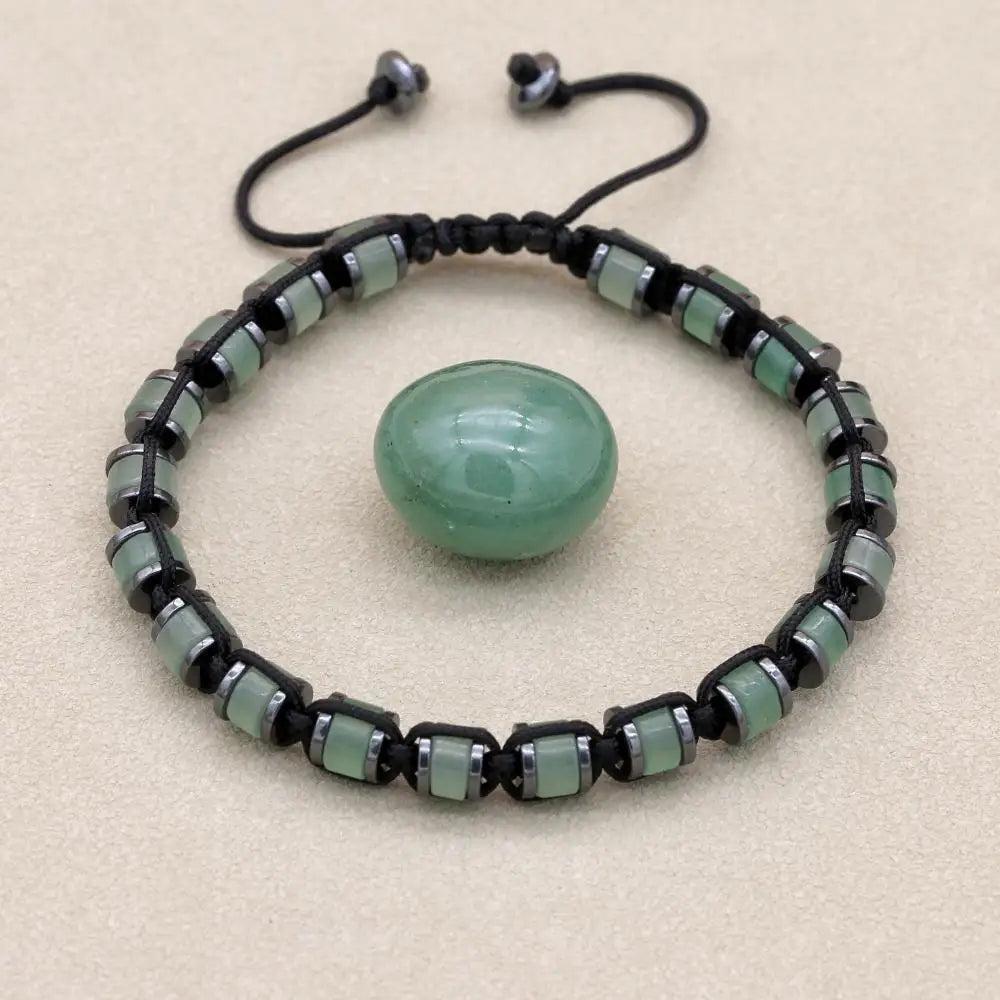 Pulsera trenzada de cuentas de hematita de malaquita de 3x6mm, pulsera tejida hecha a mano con abalorio de Yoga bohemio, joyería de moda para hombres y mujeres
